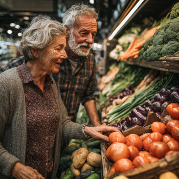Adultos mayores preparando comida nutritiva